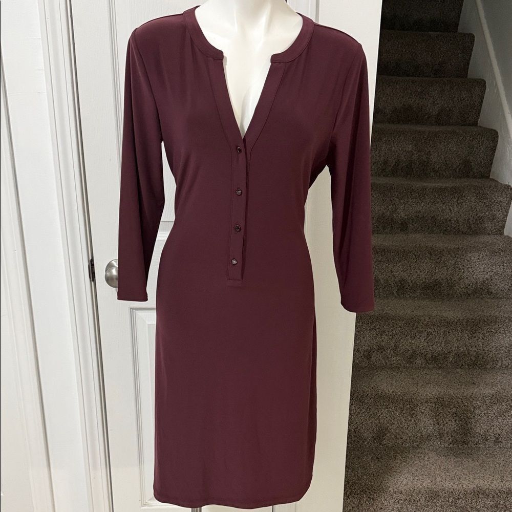 White House Black Market Chic 3/4Sleeve Burgundy Dress Size Large